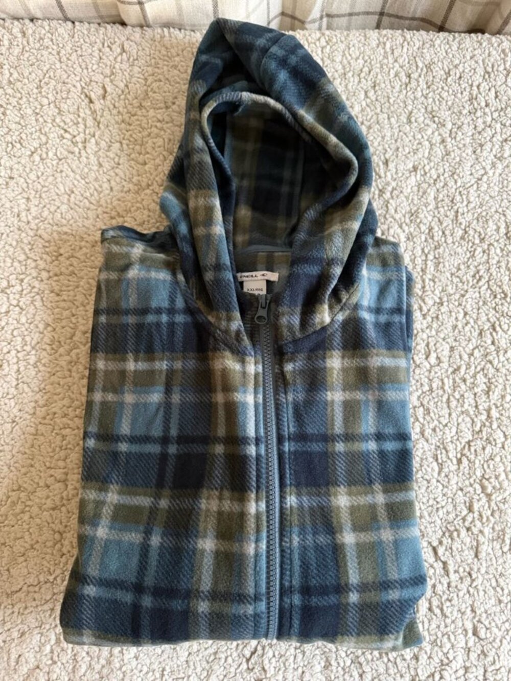 O'Neill Women's Half-Zip Ploar Fleece Hoodie Blue & Green Plaid Size XXL